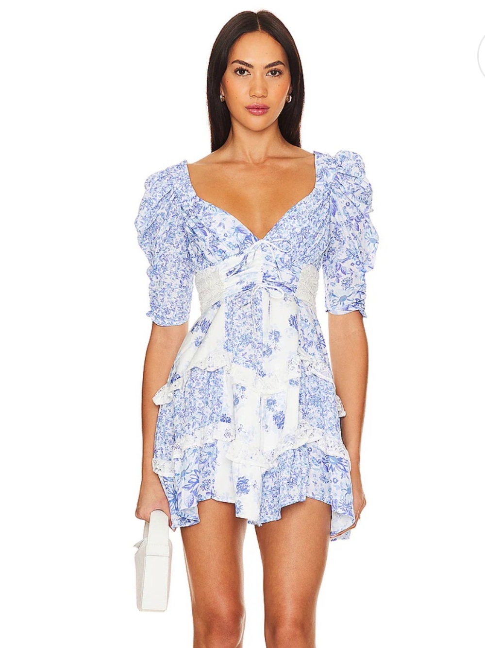 For Love And Lemons Blue and White Floral Mini Dress